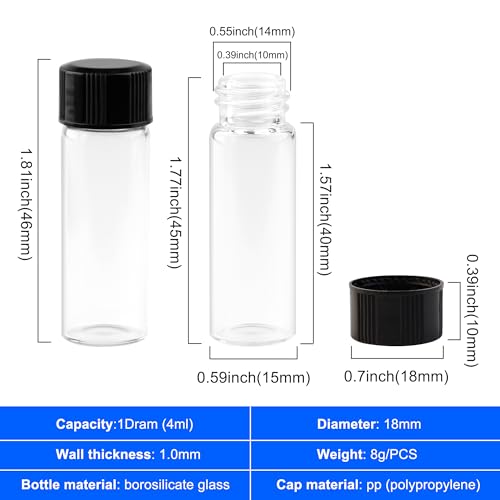 Ettsnu ETTSNU-4 10Pcs 4Ml Clear Glass Vials With Screw Caps And Pe Pad, 1 Dram Small Lab Sample Vials With Lids, Leak-Proof Liquid Storage Empty Vial thumb #1