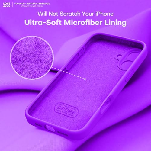 Image of LOVE 3000 Designed for iPhone 16 Case, Premium Silicone with [Soft Anti-Scratch Microfiber Lining] Shockproof Protective Phone Case for Men Women Girls 6.1 inch, Neon Purple