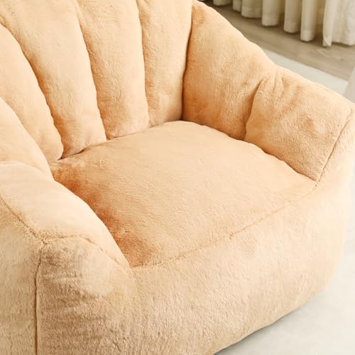 Image of Bean Bag Chair with Arms for Adults - Furry Lazy Sofa, Armrests Stuffed High-Density Foam Filler Chair, Small Cozy Reading in Bedroom Living Room and Dorms (Brown)