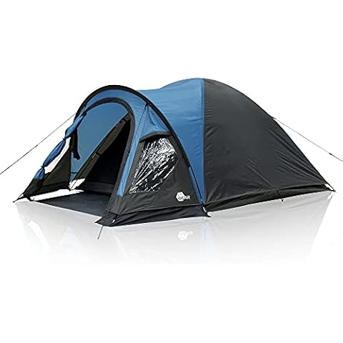 yourGEAR Zelt Tivano 3 Personen Kuppelzelt Fenster Vorbau Belüftung wasserdicht 5000 mm UV 50+ Schutz Blau Grau Cover