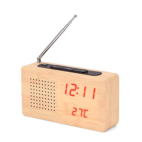 Digitalradio-Uhr, Holz-FM-Uhr mit Sprachsteuerung und automatischer Dimmfunktion, Rot