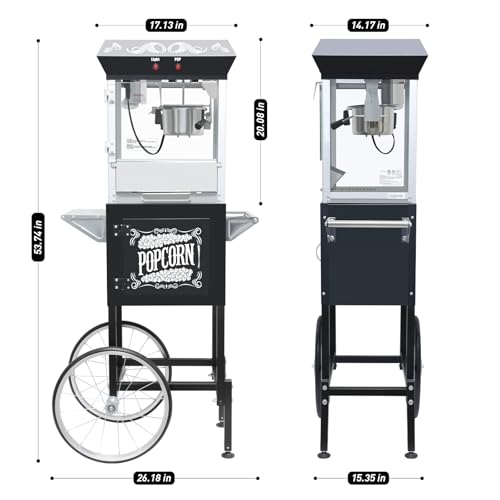 Image of Montary 8 Oz Commercial Popcorn Machine with Cart,650W Vintage Style Popcorn maker Equipped with Popcorn Scoops，Heated Deck & Storage for Home Movie House and Carnival,Black