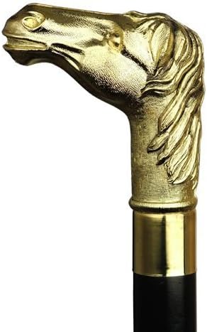 Walking Cane Gold Lady's Plastic Golf Shaped Horse Head Handle, Black Wood Shaft, 36" Long with Rubber tip.