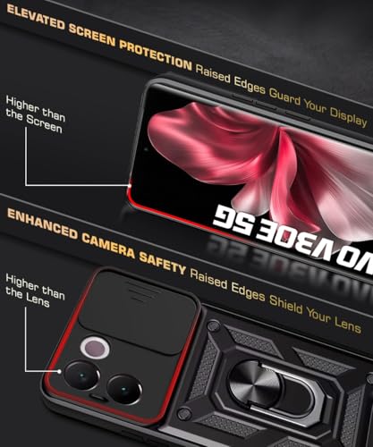 Image of WOW IMAGINE Tough Armor Bumper Mobile Back Case for Vivo V30e 5G | Sliding Camera Shield Cover | Shock Proof 360 Protection | Hybrid PC + TPU | Ring Holder with Kickstand - Black