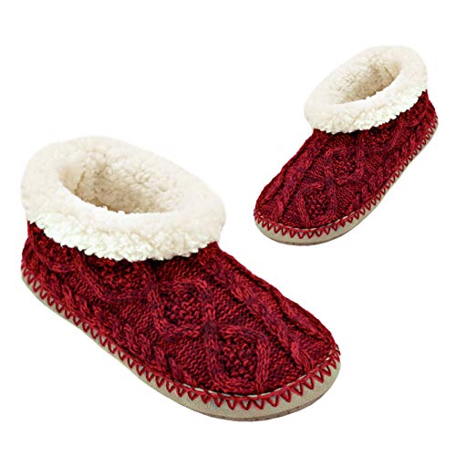 Ladies Super Soft Warm Cable Knit Slipper Socks Cabin Moccasin Socks with Fluffy Sherpa Lined, Non-Skid Sole
