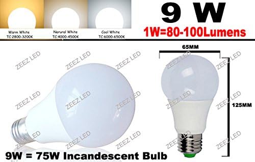 ZEEZ Lighting - LED A-Shaped A19 Light Bulb 9W Equivalent 75W Incandescent Lamp - Bright Natural White - 10 Packs