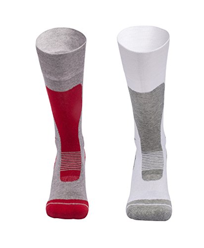 Barrageon 2 Pares Calcetines de Esquí Calientes para Snowboard, Ciclismo, Trekking, Calcetine Invierno Deportes Control de Humedad Anti-Odor Anti-Bacteriano Hombre Mujer Gris/Blanco-L Cover