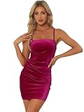 Allegra K Women's Velvet Sleeveless Mini Dress Spaghetti Strap Party Bodycon Dresses X-Small Hot Pink
