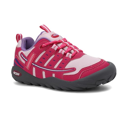 EQW Kids' Wide Toe Box Hiking Shoes for Boys & Girls, All-Terrain Non-Slip Waterproof, Arch Support Lightweight Durable, Easy On/Off, Trekking Trail Camping Shoes Little Kids to Youth Pink