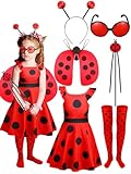 Panitay 6 Pcs Girls Halloween Ladybug Costume Set with Polka Dots Tutu Dress Toddler Ladybug Costume for Kids Girl Cosplay Party