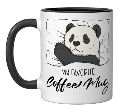 Taza de cerámica Panda durmiendo 11 oz blanco y negro miniatura 1