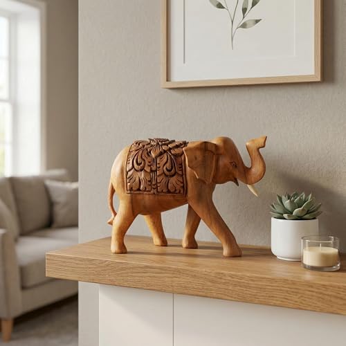 Estatua de Elefante Tallada a Mano de Madera 6 pulgadas miniatura 2