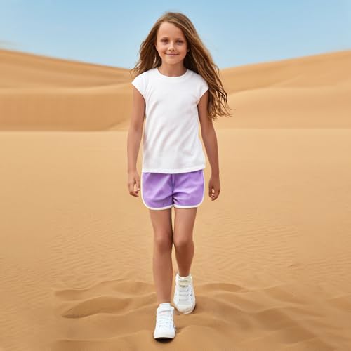 ZukoCert 5 Pack Girls Athletic Shorts with Drawstring,Girls Dolphin Shorts,Dry Running Shorts for Girls in 5-14Years3