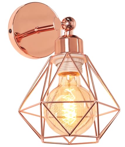 TOKIUS Lampada da Parete Interna Industriale Applique da parete Gabbia Interno E27 Metallo Lampadari e Plafoniere Cucina regolabile 180° Per Cucina Camera da letto (Oro rosa, 1 pezzo)