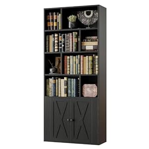 IRONCK Bookcase with Doors, Tall Bookshelf with Storage, Bookshelves and Bookcases with 8 Open Cubes for Living Room, Bedroom, Office