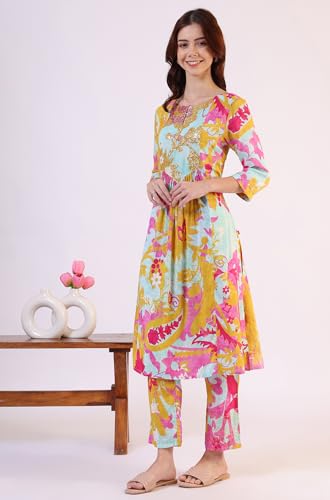Image of W for Woman Orange Abstract Printed Tiered Spaghetti Kurta and Leggings Set with Dupatta