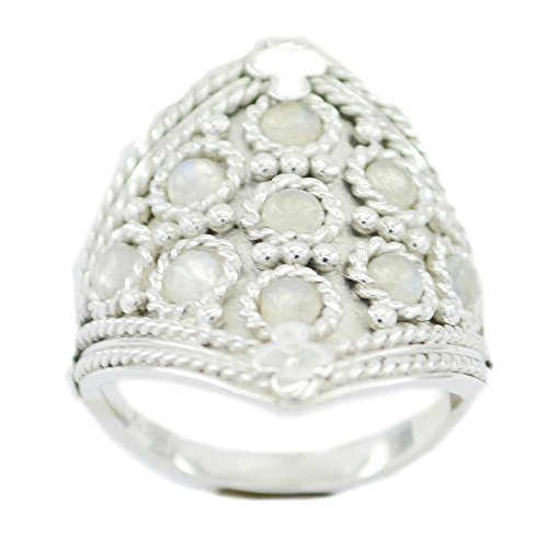 Bague Pierre de Lune Arc-en-Ciel Anti-Ternissement Argent Solide Grappe Ronde Fine