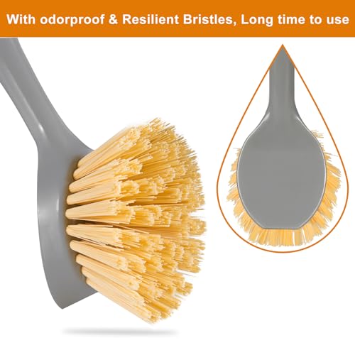 Image of 2 Pack Dish Brushes with Bamboo Handle, Kitchen Dish Scrubber Built-in Scraper, Scrub Brush for Pans, Pots, Counter & Kitchen Sink Cleaning, Dishwashing and Cleaning, Perfect Cleaning Tools, Gray