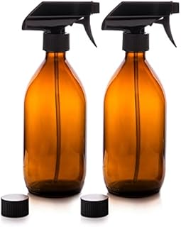 Nutra4Radiance Amber Glass Spray Bottles with Trigger Pump, 500mL Set of 2 Glass Bottles Mist Spray Bottles for Cleaning, Oils  Reusable Empty Bottles for Household  Multipurpose and Safe.