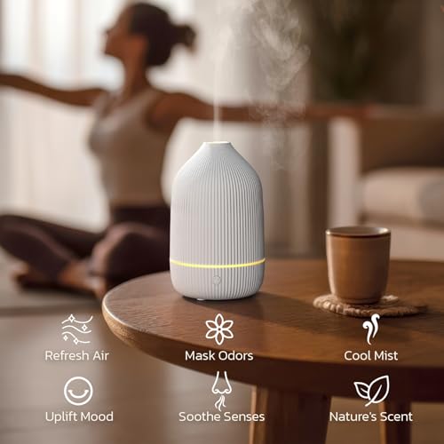 Essential Oil Diffuser, 100ml Aromatherapy Diffuser, Mini Ultrasonic Diffuser for Essential Oil, Home, Office, Cool Mist Humidifier with 7 Led Light, Auto Shut-Off, White - Image 6