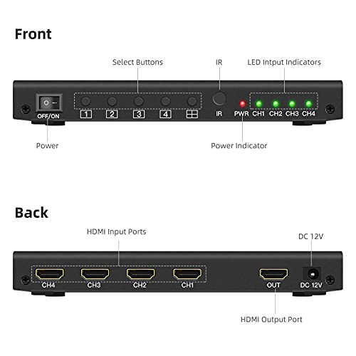 Image of HDMI 4X1 Multi-Viewer with Seamless Switcher Support HDCP 1.2 and 1080P Resolution (HDMI 4x1 Multi-Viewer)