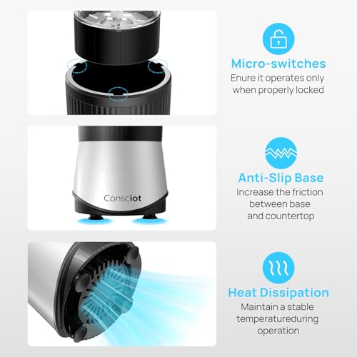 Image of Consciot CB08 16-Piece Blender & Grinder Combo for Kitchen and Personal Size, Blend Shakes and Smoothies, Frozen Drinks, Baby Food, Spreads & More, 4 BPA-Free Portable To-Go Cups, 900 Peak Watts