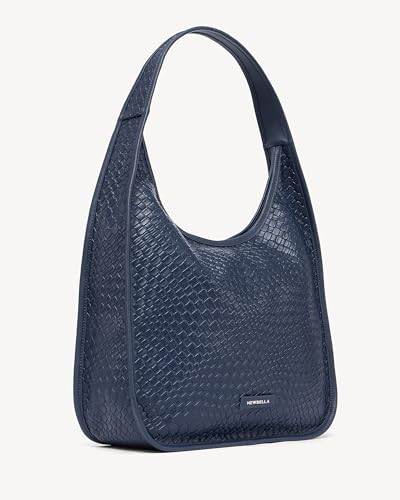 Image of NEWBELLA Hobo Purse, PU Leather Shoulder Bag, Tote Handbag for Work and Travel (Woven Navy Blue)