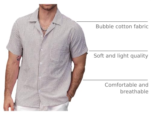 Image of VATPAVE Mens Striped Summer Shirt Casual Button Down Short Sleeve Beach Shirts Cotton Shirts for Men
