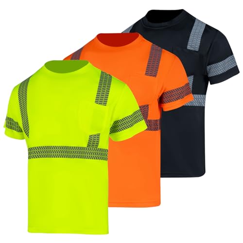 VENDACE 3 Pack Hi Vis Safety Shirts for Men Class 3 High Visibility Reflective Construction Work Shirts Short Sleeve (YOBK,3XL) by VENDACE - Used condition - US$42.66