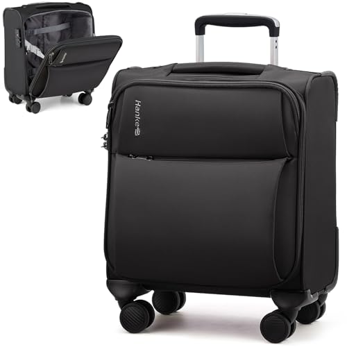 Hanke 16-Inch Underseat Spinner Luggage, Softside, Black