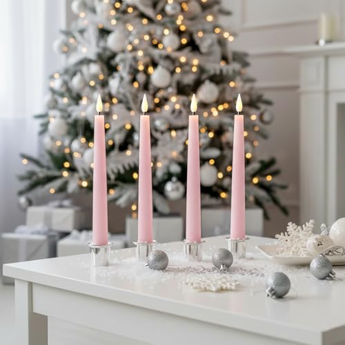 Image of LampLust Flameless Taper Candles with Remote, 9 Inch, 4 Pack Pastel Pink Candlesticks, LED Flickering Flameless Candles for Baby Shower Gender Reveal, Summer Table Decor & Party Decorations