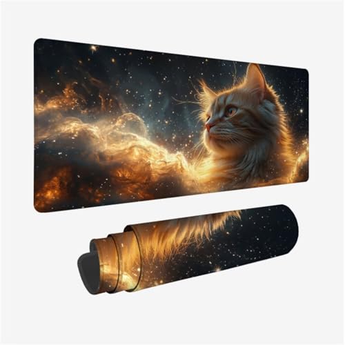 Tapis de Souris Chat 700x300x3mm Grand Tapis Souris, Ciel Étoilé Tapis de Souris Gamer, à Bords Cousus, Base en Caoutchouc Antidérapante, sous Main pour Clavier et Souris, for Gamer Gaming Accessoire