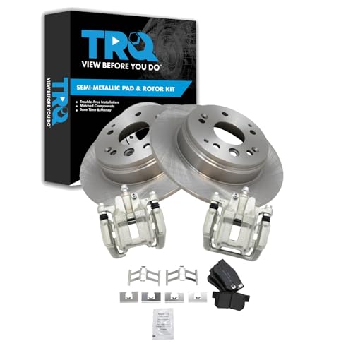 Image of TRQ Rear Brake Pad and Rotor Set Semi Metallic Solid Rotors Calipers | For 2007-2008 Acura TL 2003-2011 Honda Element