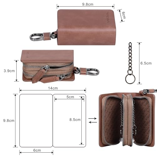 Image of VISOUL Car Key Case Holder Double Zipper, Leather Car Smart Key Fob Case with Keychain for Men and Women