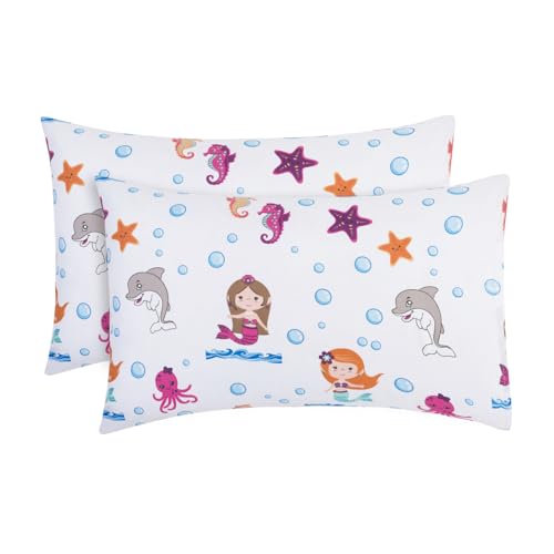 Image of Everyday Kids 2-Pack Toddler Travel Pillowcases -100% Soft Microfiber, Breathable and Hypoallergenic - 14 inch by 20 inch Kids Pillowcases fits Pillows 14x19, 13x18 or 12x16, Undersea Mermaid Adventure