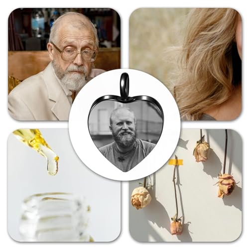 Custom Urn Necklaces for Ashes of Loved One, Personalized Ashes Necklace for Women Men Pet, Engraving Memory Necklaces for Loss Loved Ones with Photo & Text, Cremation Jewelry with Tool Set2