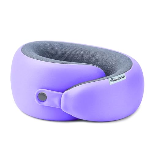 Image of Billebon Memory Foam Neck Pillow, Snake Shape Travel Pillow with Snap Button, Neck Pillow for Travelling & Flight Travel, Ergonomic Support for Comfort & Pain Relief(Lavender Single)