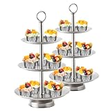 LIAISIMI 3 Tier Silver Metal Cupcake Stand Holder,Stainless Steel Cup Cake Stand Tower with Tiered Serving Tray and Base for Parties,Weddings,Birthdays and Any Festivals and Celebrations(2 Pack)