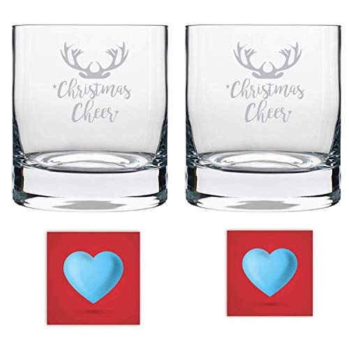 Image of Christmas Gifts, Reindeer Christmas Cheer Whiskey Glasses Set of 2 with Coasters - Stelvio 325 ML