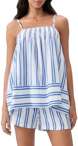 Y2K Striped Pajama Set Women 2 Piece Camisole Babydoll Tops and Striped Boxer Shorts Matching Pj Set Lounge Sets
