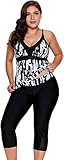 LALAGEN Womens 2023 Plus Size Tankini Swimsuit Rash Guard Capris Athletic Two Piece Swimwear Bathing