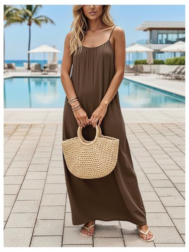 Image of SHENHE Women's Open Back Spaghetti Strap Beach Maxi Dress Loose Flowy Vacation Sundress