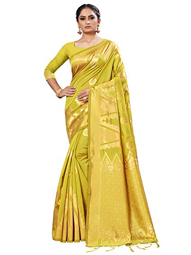 Image of AKHILAM Women's kanjivaram silk saree Saree with Unstitched Blouse Piece (Free size Light Green DRVR123H)