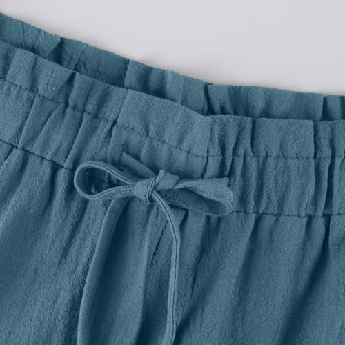 Linen Pants for Women Drawstring Waist Wide Leg Trousers Summer Causal Lightweight Flowy Pants with Pockets4