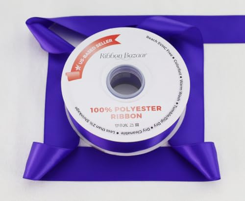 Image of Ribbon Bazaar Double Faced Satin - Premium Gloss Finish - 100% Polyester Ribbon for Gift Wrapping, Crafts, Scrapbooking, Hair Bow, Decorating & More - 3 inch Regal Purple 25yd