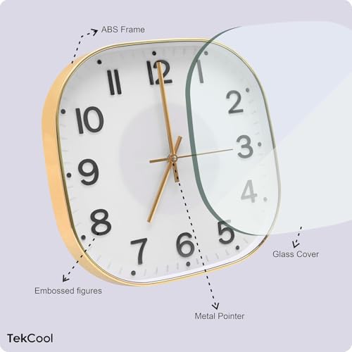Image of TEKCOOL Plastic Analogue Wall Clock 12 inch Silent Quartz Decorative Wall Clock Non-Ticking Classic Clock Battery Operated Round Easy to Read for Room /Home /Kitchen /Bedroom /Office /School.White Gold-