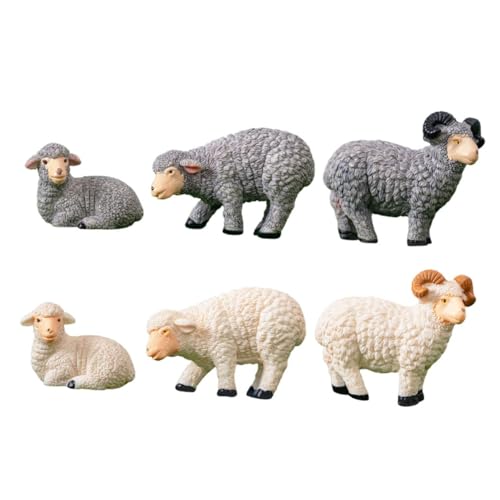 HOUDERCO 6個 ミニチュア羊置物 レジン製リアル小型ヤギ模型 ミニ園装飾 マイクロ風景用耐久アクセサリー 家 オフィスに