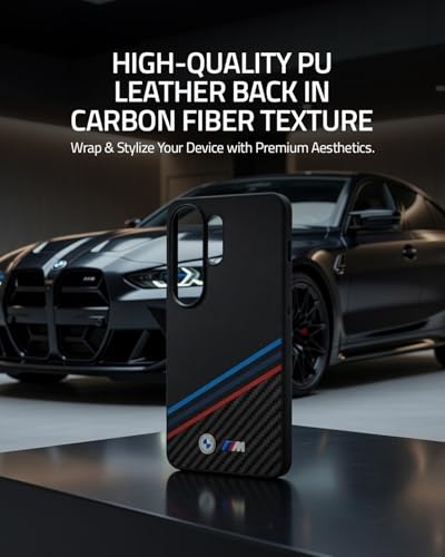 Image of CG MOBILE BMW [Official Licensed], Protective Case Designed for Galaxy S26 Ultra (2026)| Magnetic System PU Leather Texturized Case Tricolor Crossing Stripes & Metal Logos - Black