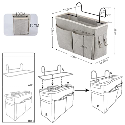 Tohoee 3 Stück Betttasche Hängetasche Hochbett Organizer Stuhl Armlehne Sofa Aufbewahrung Großer Stauraum Hängend Bettaufhänger mit 6 Stück Wandhängehaken für Schreibtisch Bett Krippe Schranktür - Image 7