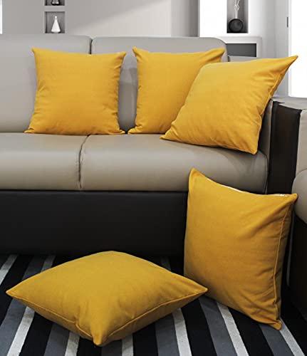 Image of AIRWILL Cotton Plain Yellow Themed Cushion Covers for Cushions & Pillows (Yellow, Pack of 5)